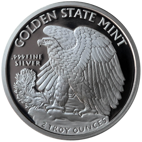 2 OZ SILVER ROUND WALKING LIBERTY GOLDEN STATE MINT - Image 2