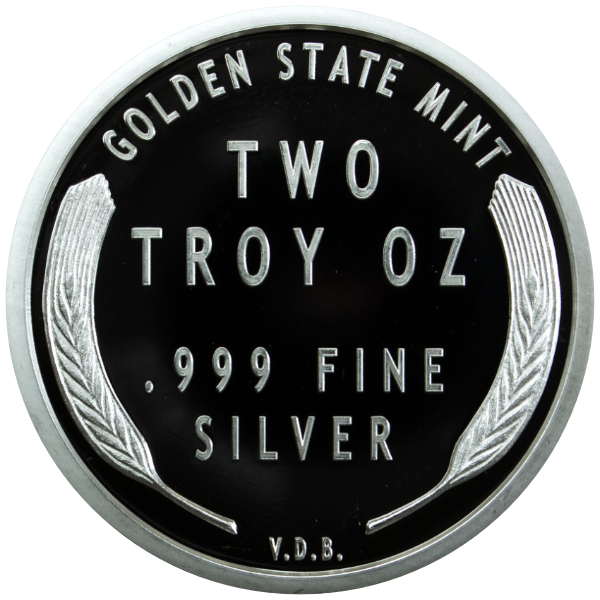 2 OZ SILVER ROUND WHEAT CENT DESIGN GOLDEN STATE MINT - Image 2