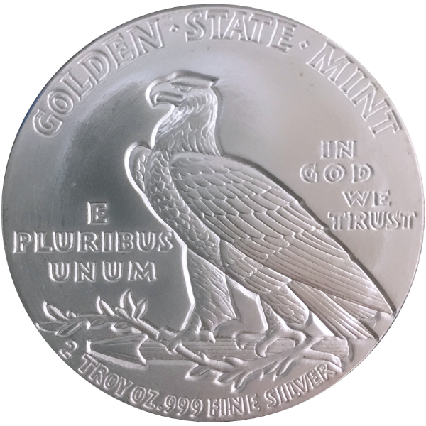 2 OZ SILVER ROUND INCUSE INDIAN DESIGN GOLDEN STATE MINT - Image 2