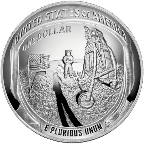 2019 5 OZ SILVER APOLLO 11 50TH ANNIVERSARY COMMEMORATIVE PROOF SILVER DOLLAR - Image 2