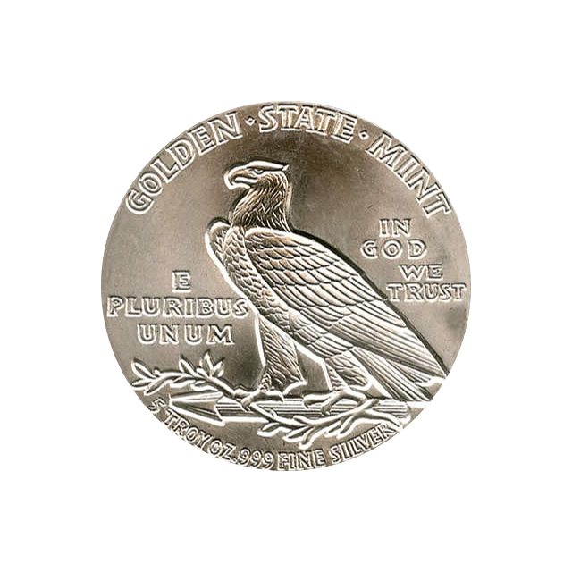 5 OZ SILVER ROUND INCUSE INDIAN DESIGN GOLDEN STATE MINT - Image 2