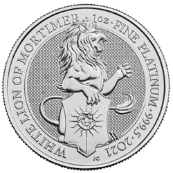 2021 1 OZ PLATINUM QUEENS BEAST WHITE LION OF MORTIMER