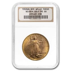 $20 ST.GAUDEN U.S.GOLD PCGS-66 **NO MOTTO**