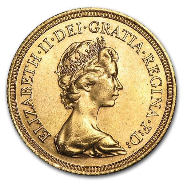 ENGLISH GOLD SOVEREIGN QUEEN ELIZABETH 1974 TO 1984