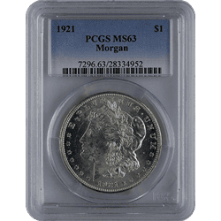 1921 AMERICAN SILVER MORGAN DOLLAR PCGS63