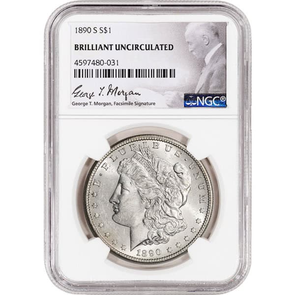 1890-S MORGAN SILVER DOLLAR NGC BU G.T. MORGAN LABEL - Image 2