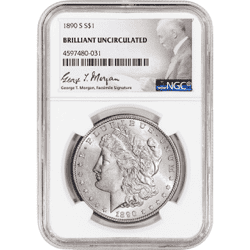 1890-S MORGAN SILVER DOLLAR NGC BU G.T. MORGAN LABEL