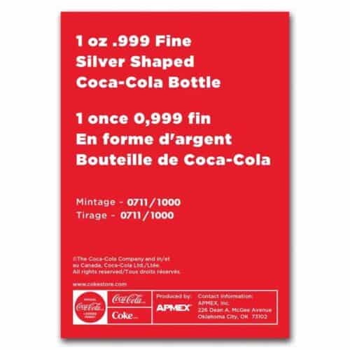 1 OZ SILVER COCA COLA BOTTLE WITH TIN - Image 5