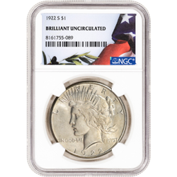 1922-S US SILVER PEACE DOLLAR NGC BU FLAG LABEL