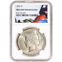 1926 S US SILVER PEACE DOLLAR NGC BU FLAG LABEL