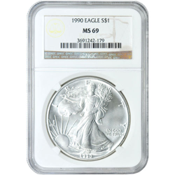 1990 1 OZ AMERICAN SILVER EAGLE NGC69