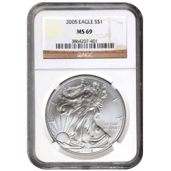 2005 1 OZ AMERICAN SILVER EAGLE NGC69