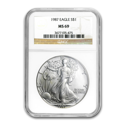 1987 1 OZ AMERICAN SILVER EAGLE NGC69