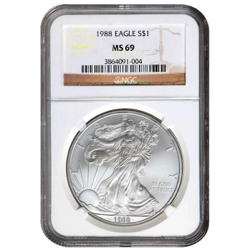 1988 1 OZ AMERICAN SILVER EAGLE NGC69