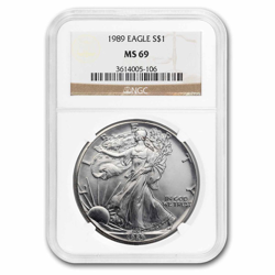 1989 1 OZ AMERICAN SILVER EAGLE NGC69