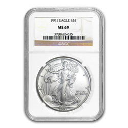 1991 1 OZ AMERICAN SILVER EAGLE NGC69