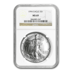 1994 1 OZ AMERICAN SILVER EAGLE NGC69