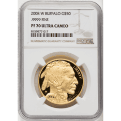 2008 1 OZ AMERICAN GOLD BUFFALO NGC70 PROOF