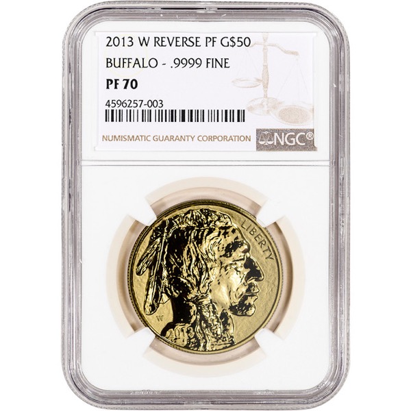 2013 1 OZ AMERICAN GOLD BUFFALO NGC70 PROOF REVERSE - Image 2
