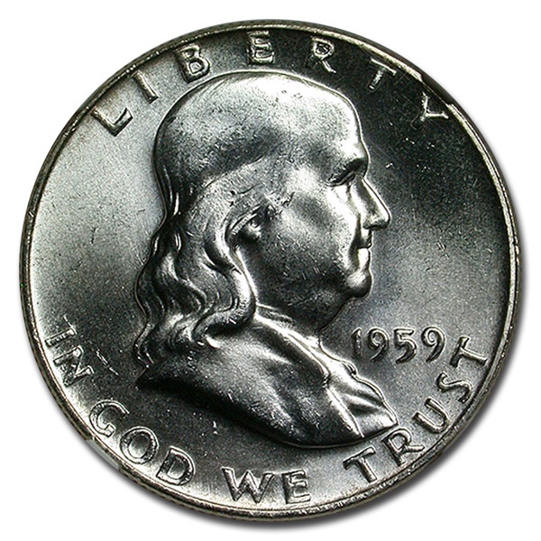 1959 50 CENT U.S. SILVER FRANKLIN NGC MS67 FULL BELL LINES - Image 3