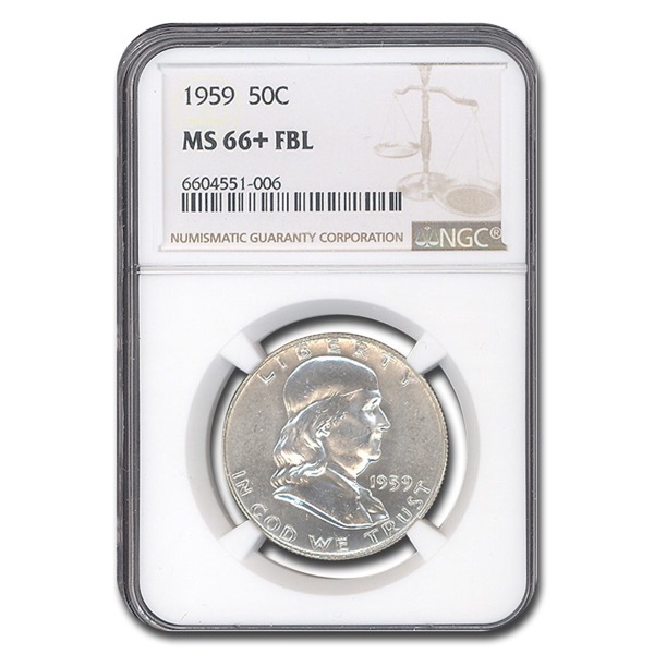 1959 50 CENT U.S. SILVER FRANKLIN NGC MS67 FULL BELL LINES - Image 2