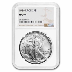1986 1 OZ AMERICAN SILVER EAGLE NGC70