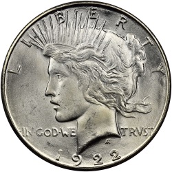 1922-S AMERICAN SILVER PEACE DOLLAR AU