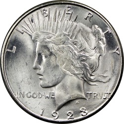 1923 S $1 U.S. SILVER PEACE AU