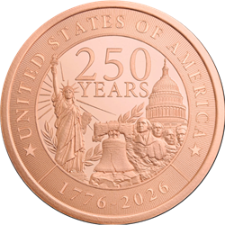 1 OZ COPPER ROUND 250TH ANNIVERSARY GOLDEN STATE MINT