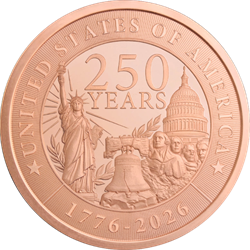 2 OZ COPPER ROUND 250TH ANNIVERSARY GOLDEN STATE MINT