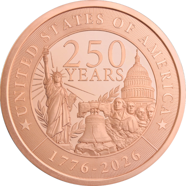 2 OZ COPPER ROUND 250TH ANNIVERSARY GOLDEN STATE MINT - Image 2