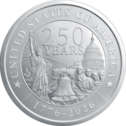 2 OZ SILVER ROUND 250TH ANNIVERSARY GOLDEN STATE MINT