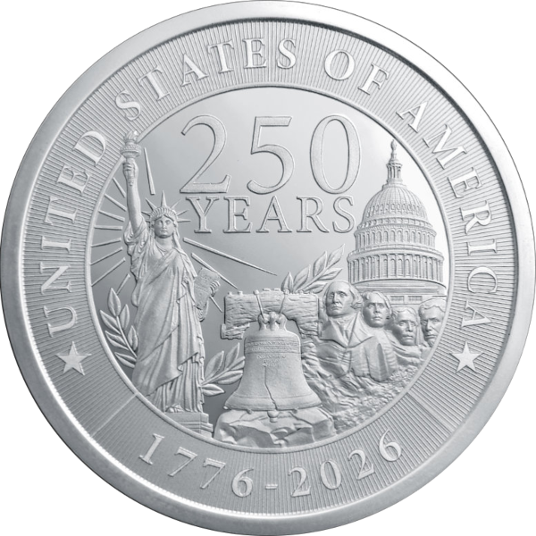 2 OZ SILVER ROUND 250TH ANNIVERSARY GOLDEN STATE MINT - Image 2
